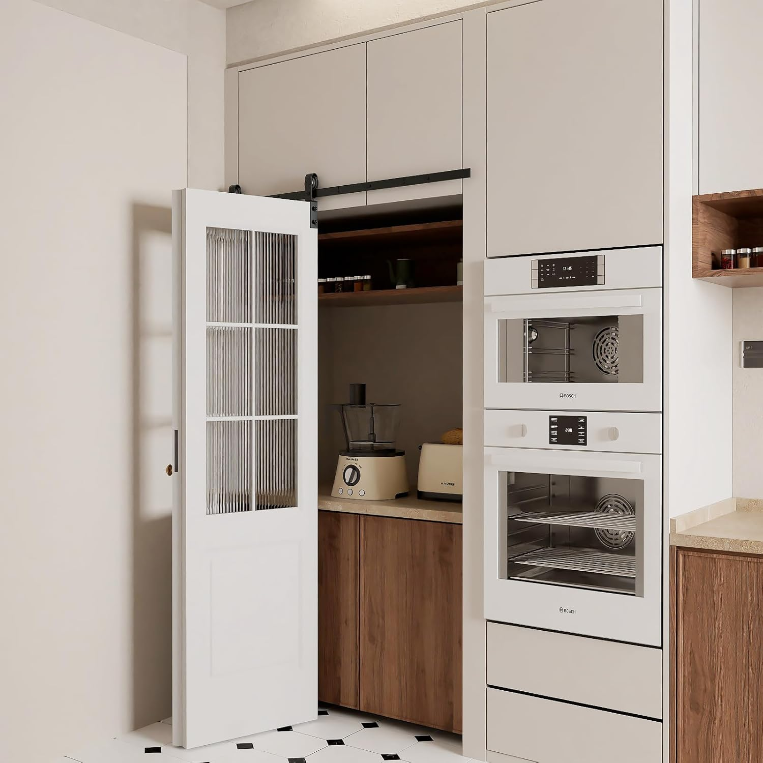 Dondelight 52" Bi-Folding Sliding Barn Door Hardware Kit for 2 Doors, Low Ceiling Lite Version Roller, Black image number 1