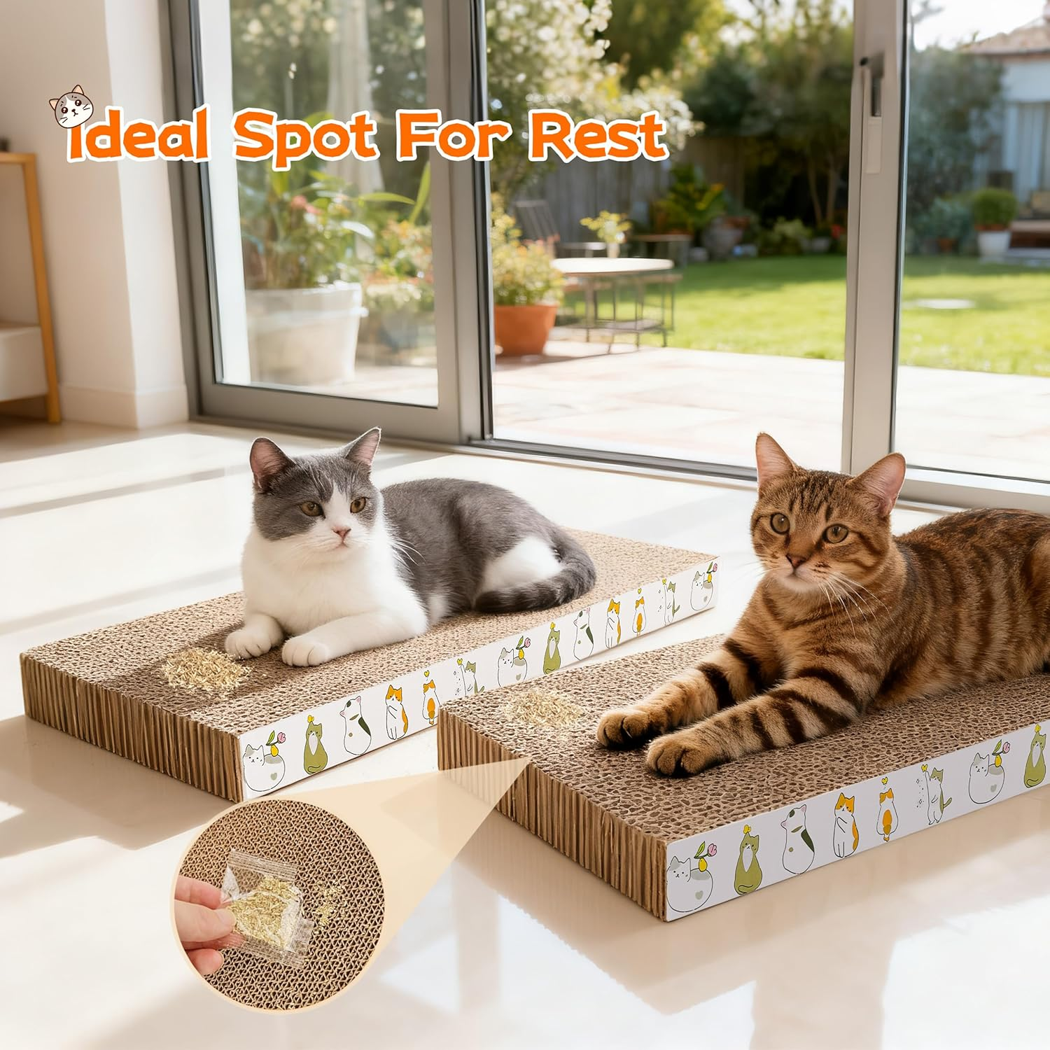 Patiencet Cat Scratching Board 4 Pack, Cardboard Cat Scratcher with Catnips, Flat Double-Sided Cat Scratch Pad for Indoor Small Medium Cats Kittens image number 1