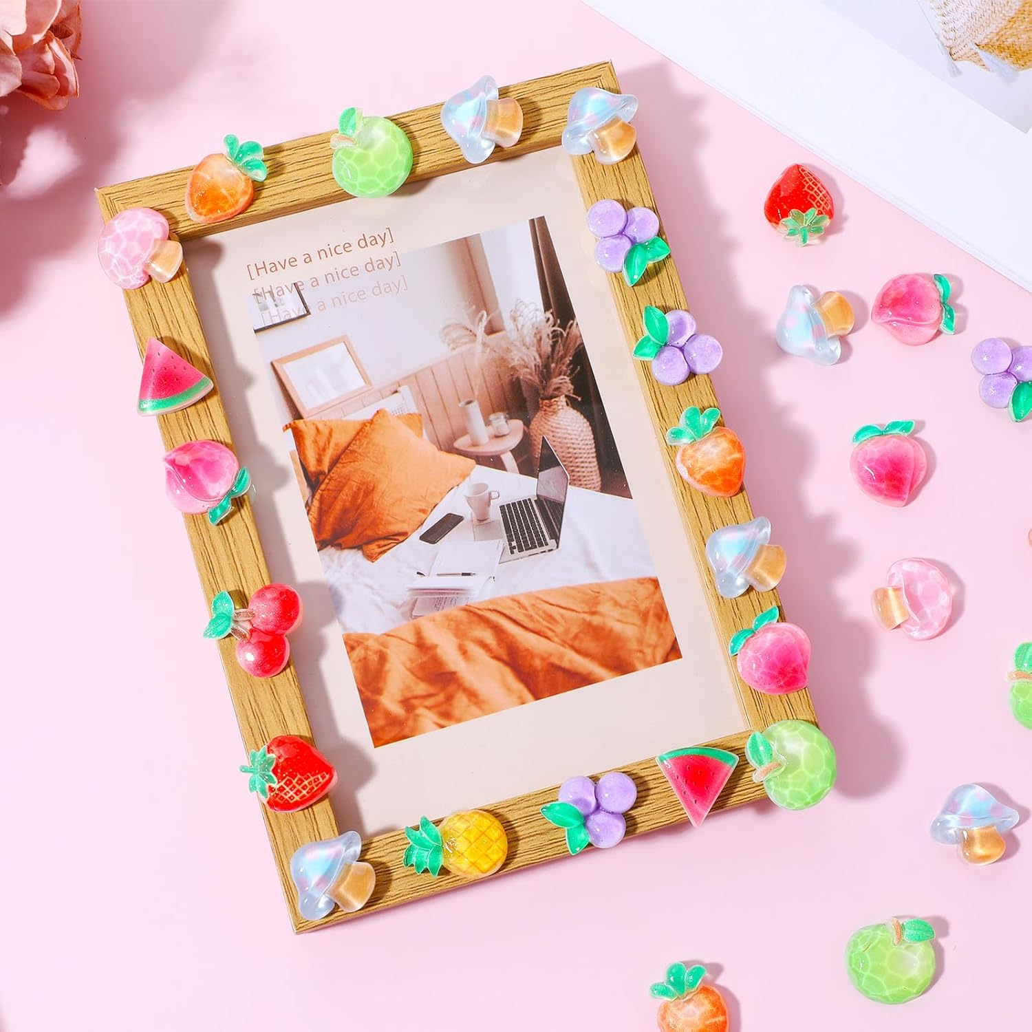 YBEATY 100PCS Charms Cute Set Sweet 3D Nail Nail Charm Mixed Flatback Resin Charms Color Fruit Watermelon Mushroom Peaches Grapes Charm for Art Decorations DIY Accessories Crafts Phone Case Ornament image number 3