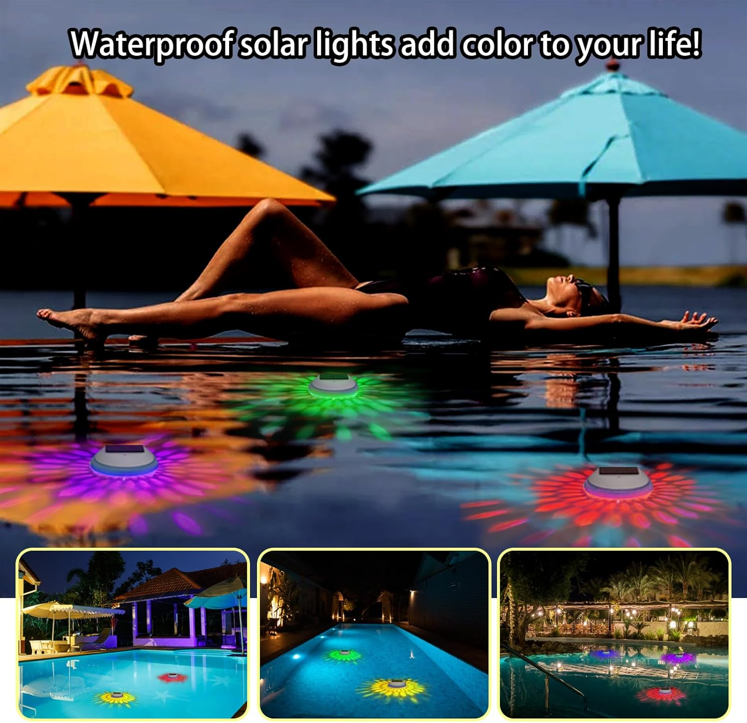 2Pcs Solar Floating Pool Lights, Waterproof Multi-Color Changing LED Solar Pool Lights Decoration for Garden Pond Fountain Wedding Party image number 6