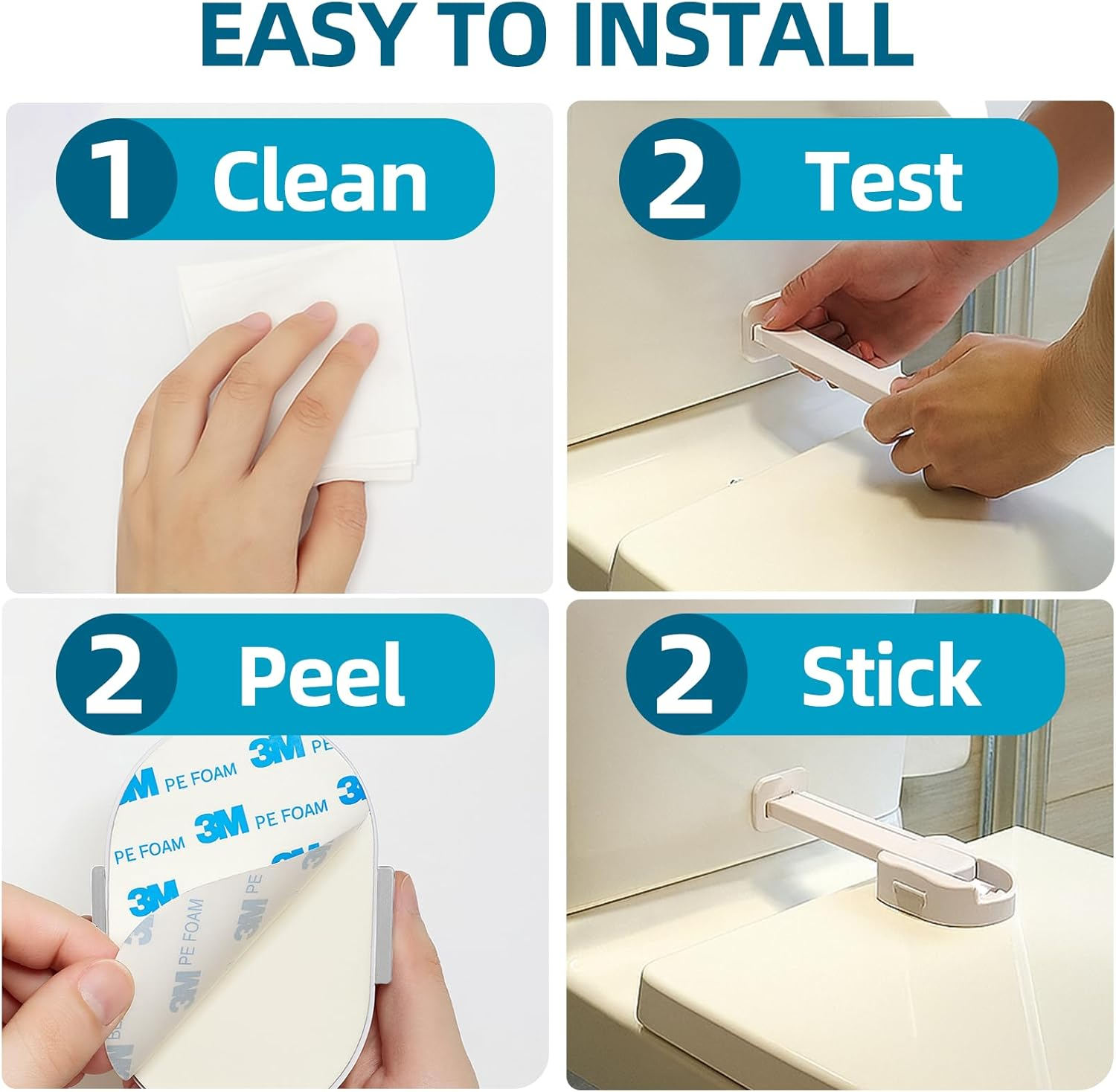 Baby Safety Toilet Lock for Most Standard Toilet Lids, Childproof Toilet Seat Locks with 3M Adhesive, No Tools Needed & Easy to Install (White, 1-Pack) image number 4