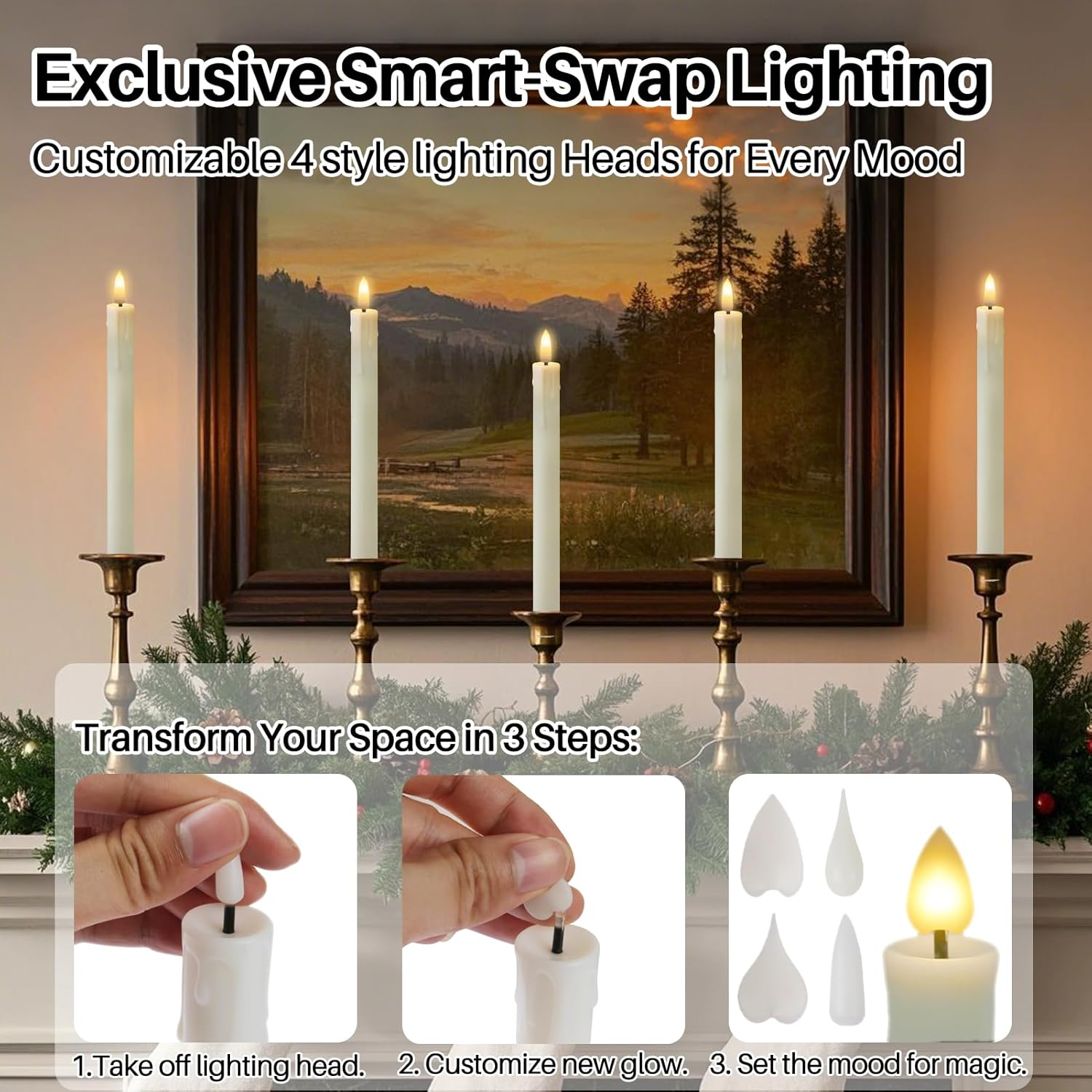 Neween Rechargeable Flameless Taper Candles, LED Candlesticks Flickering, Battery Operated Candles with Remote Timer Replacement Light Head for Home Wedding Christmas Decor, 6 Pcs, Ivory image number 4