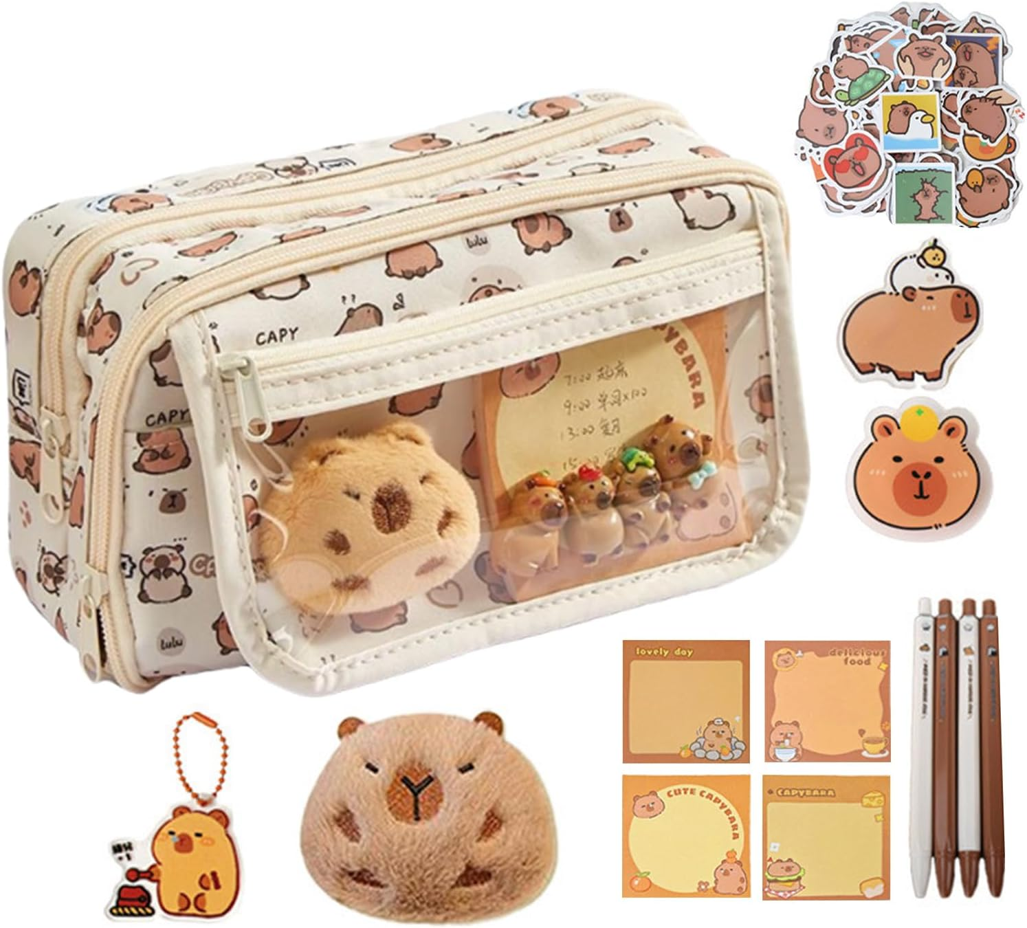 Generisch Capybara Plush Pencil Case - Cute Pen Holder Pencil Bag | Wide Opening Pencil Case, Office Supplies with 9 Compartments, Funny Cute Pen Holder Bag image number 4