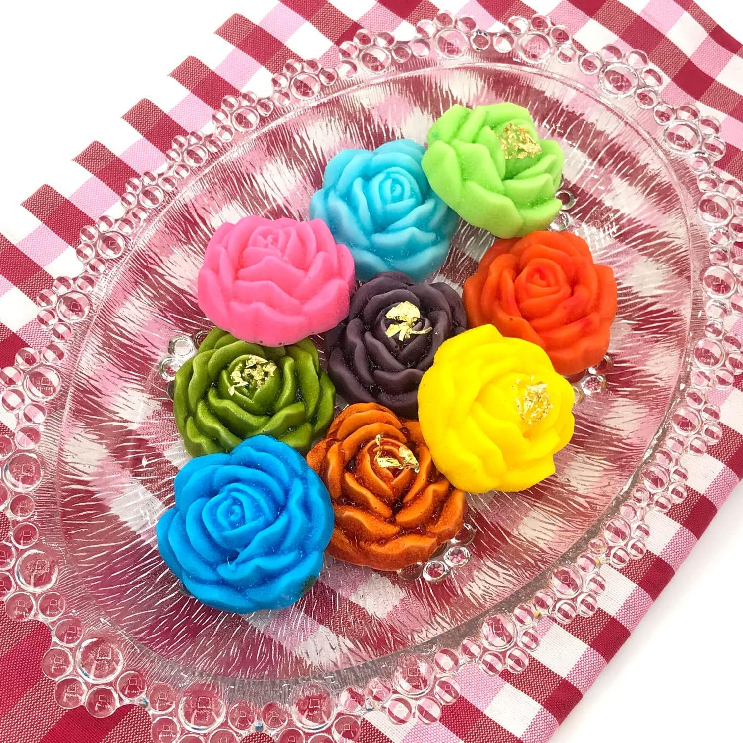 12PC Pack Siam Rose Shape Molds | Assorted Colors Flower Mixed Design Mold for Chocolate Molds Candy Molds Mini Soap Molds Silicone Ice Cube Jelly | Separated Individual Mold image number 1