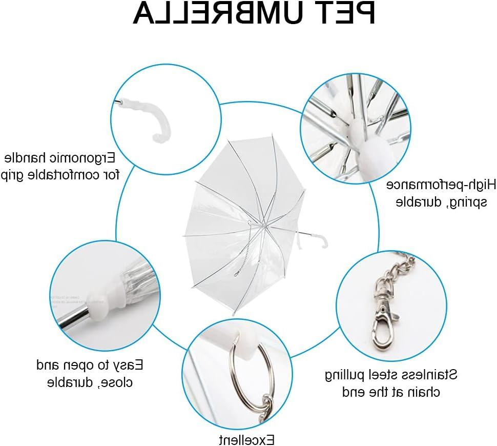 Pet Umbrella, Snow Proof Rainproof Dog Cat Umbrella, Stainless Steel Ribs, for Walking Out with Pet Rainy Days as a Pulling Rope Cat/Dog/Small Pets(Transparent)