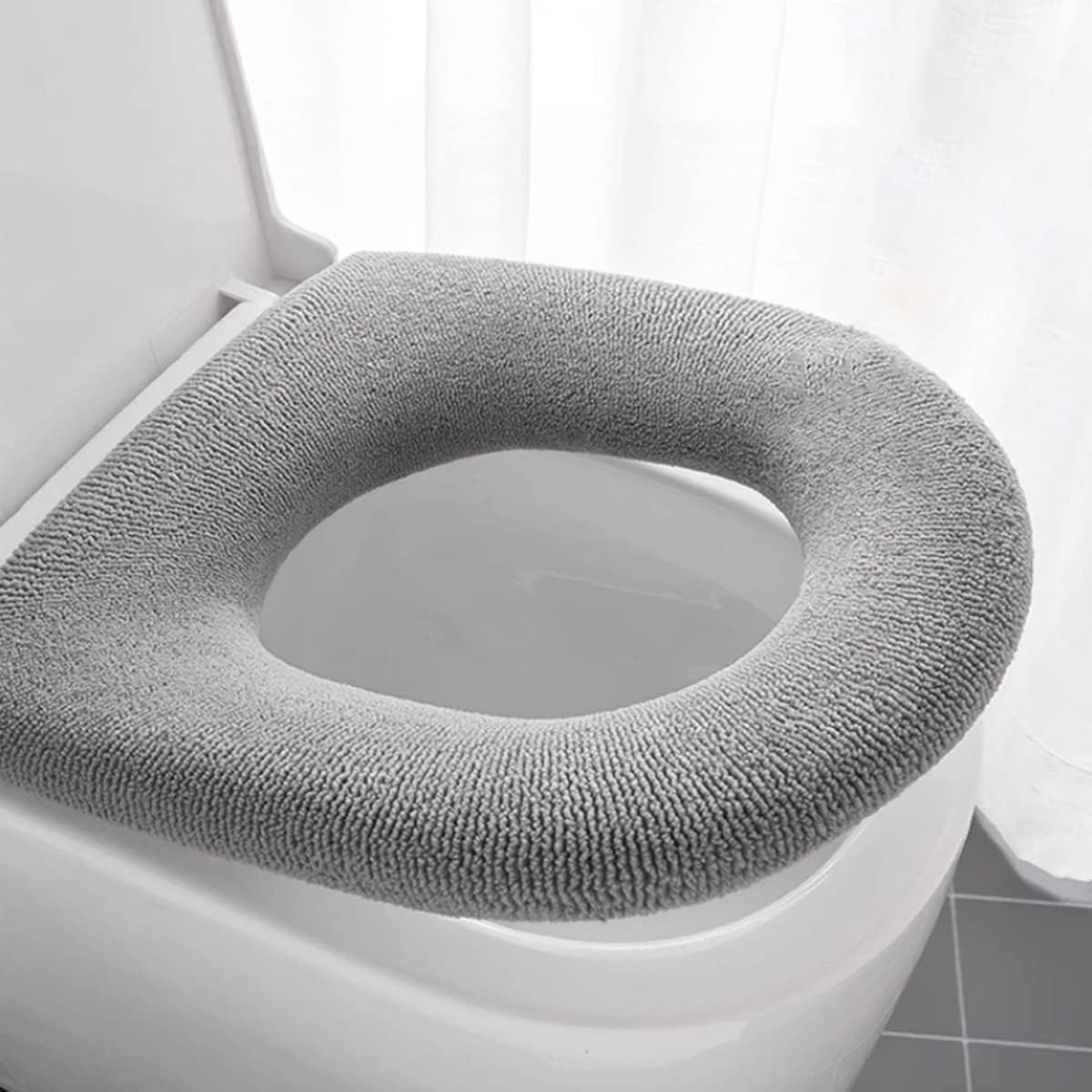 2PCS Toilet Seat Cover,Bathroom Soft Thicker Warmer Pads, Washable Fiber Cloth Toilet Seat Covers Pads Easy Installation& Cleaning (Gray 1)