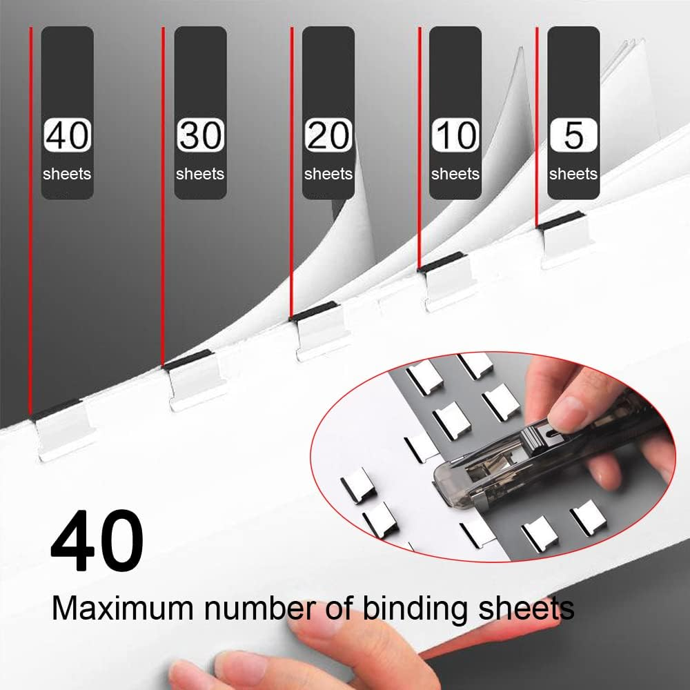 DSBGKJI 2 Pcs Handheld Reusable Creative Stapler Push Stapler Clips Paper Clamp Dispenser 40 Sheet Capacity with 100 Stainless Steel Refill Binder Clips for Office Document School Supplies - 2 Black image number 6