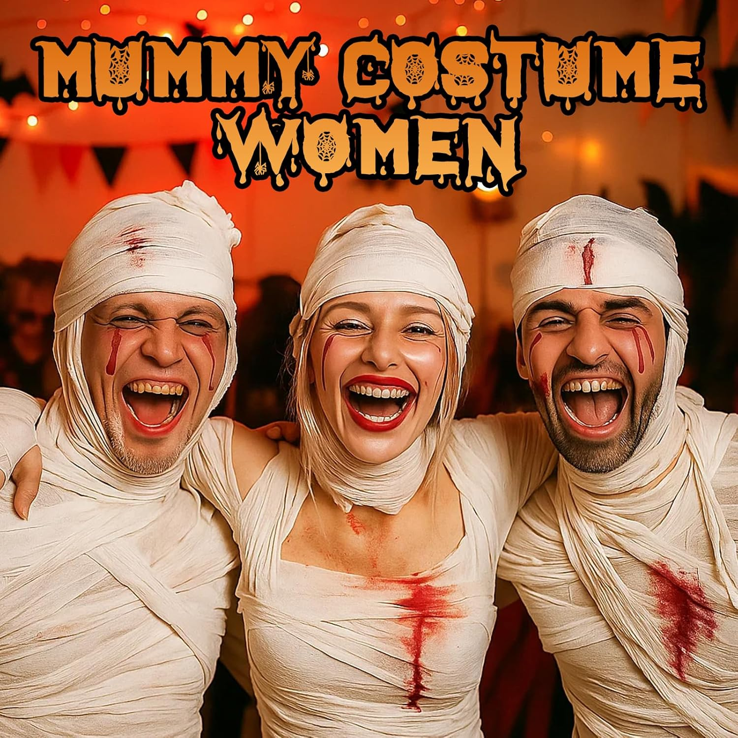 60 Yards 12 Rolls Halloween Mummy Wrap Costumes, Mummy Wrapping Cloth, Mummy Gauze, Mummy Bandages for Cosplay Zombie Makeup Halloween Costumes Accessories for Women Men with Fake Blood Power, Gloves image number 2