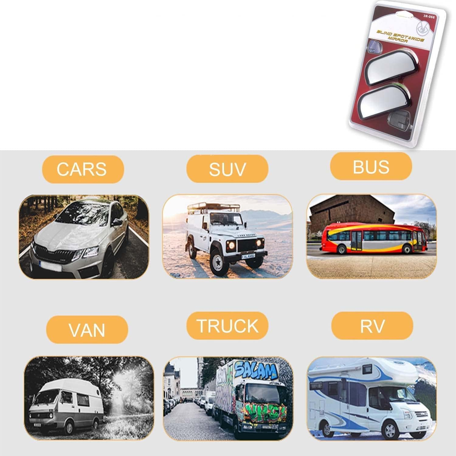 KEWAYO 2Pcs Blind Spot Mirror, HD Glass ABS Housing Convex Wide Angle Rearview Blindspot Car Mirror for Car SUV and Truck image number 4