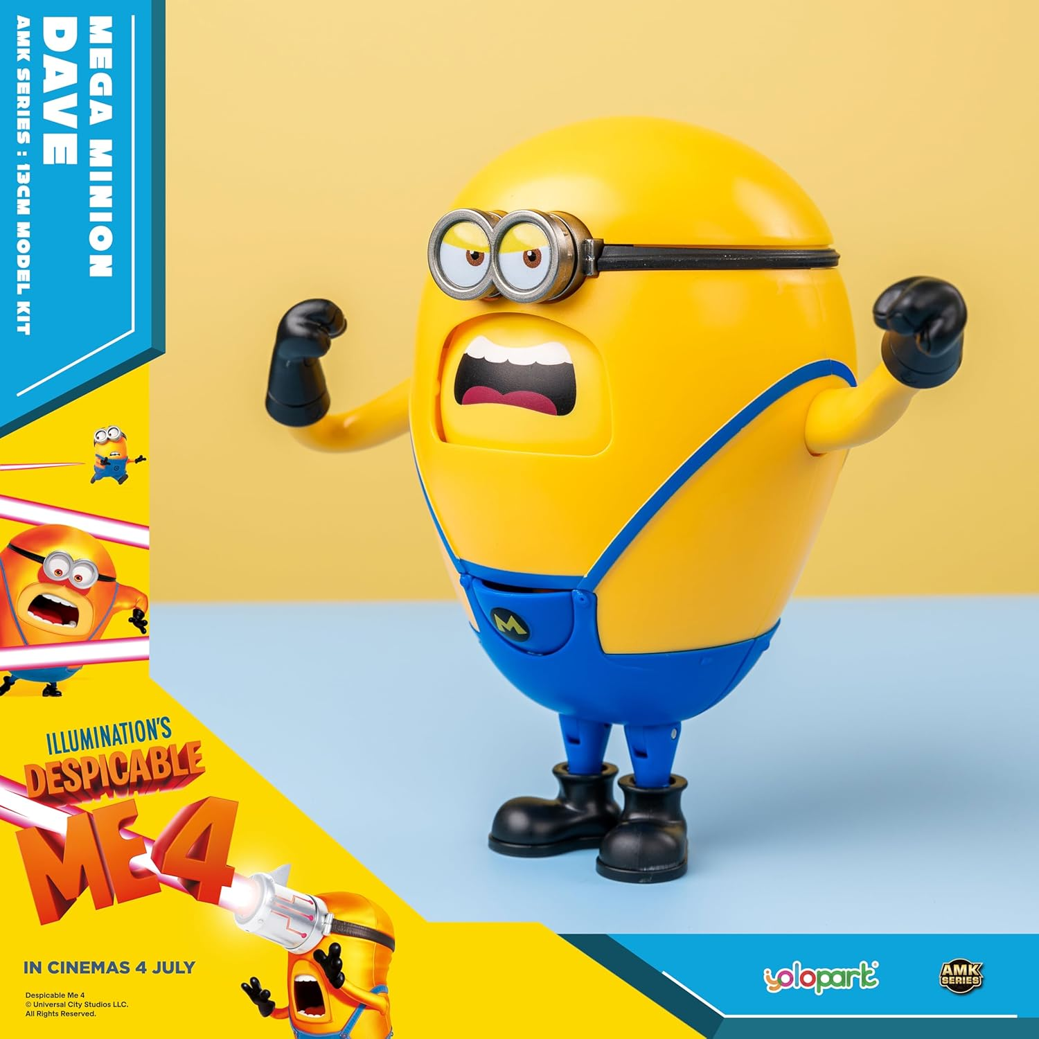 Minions Despicable Me 4 Toys, 4.7 Inch Mega Dave Action Figures,6 Interchangeable Expressions and Hidden Pockets Minion Model Kits,Gifts for Kids Ages 8 Years & Older