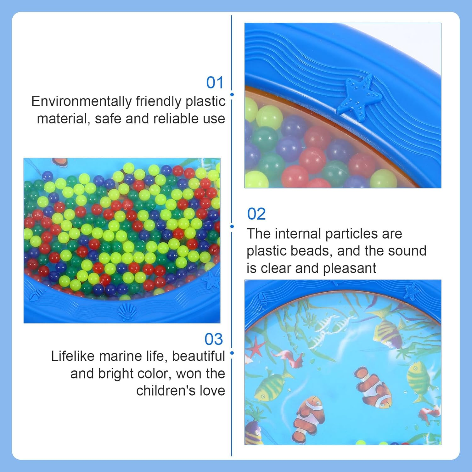 Ocean Wave Beads Drum Educational Musical Instrument for Early Music Learning Lightweight Percussion Hand Drum for Rhythm Development and Sensory Play image number 5