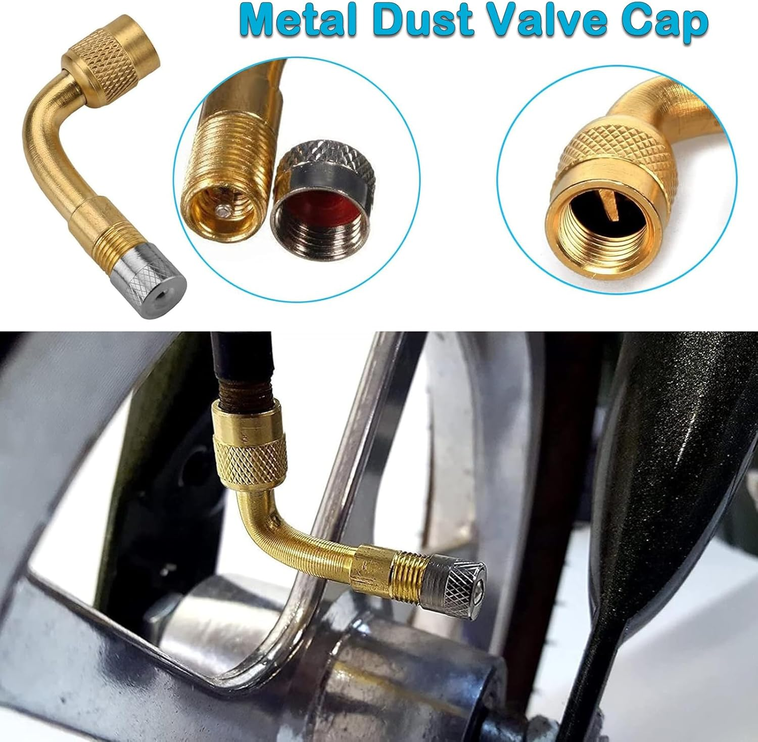 YUENTOEN 2Pcs Tire Valve Extension, Flexible Rubber 160MM Tire Valve Extender Inflatable Hose with 2Pcs 90 Degree Brass Tire Valve Stem Extension Adaptor for Cars Truck Motorcycle Bike image number 4