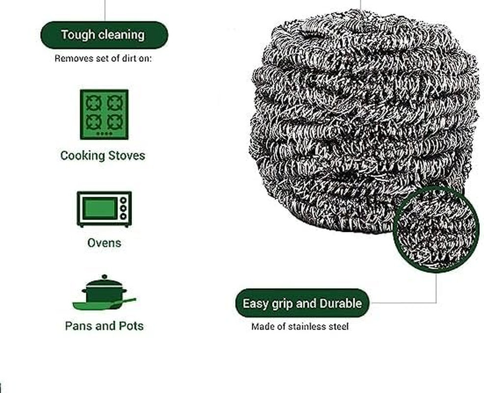 LYLAC Clean - SCOURERS 6P 10G Steel Wool Scrubber Pad Used for Dishes, Pots, Pans, and Ovens. Easy Scouring for Tough Kitchen Cleaning. image number 2