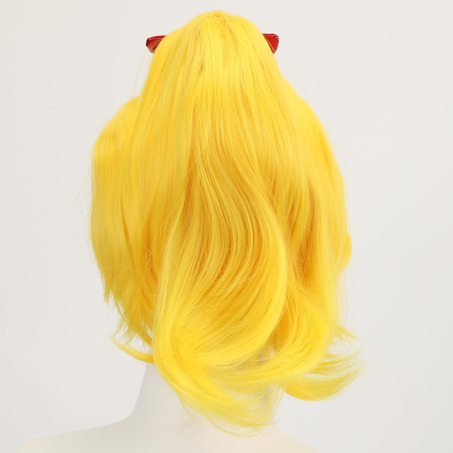Yellow Short Women'S Wig with Ponytail Halloween Carnival Cosplay Anime Hair with Red Bow Hairpin image number 6