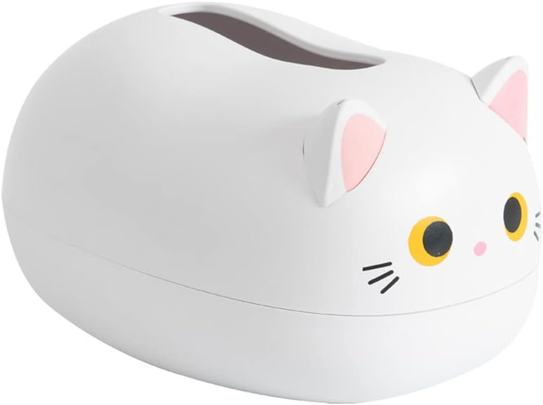 Cute Cat Tissue Box Dispenser Storage Tissue Holder with Toothpick Box Cat Gifts(White) - Black image number 2