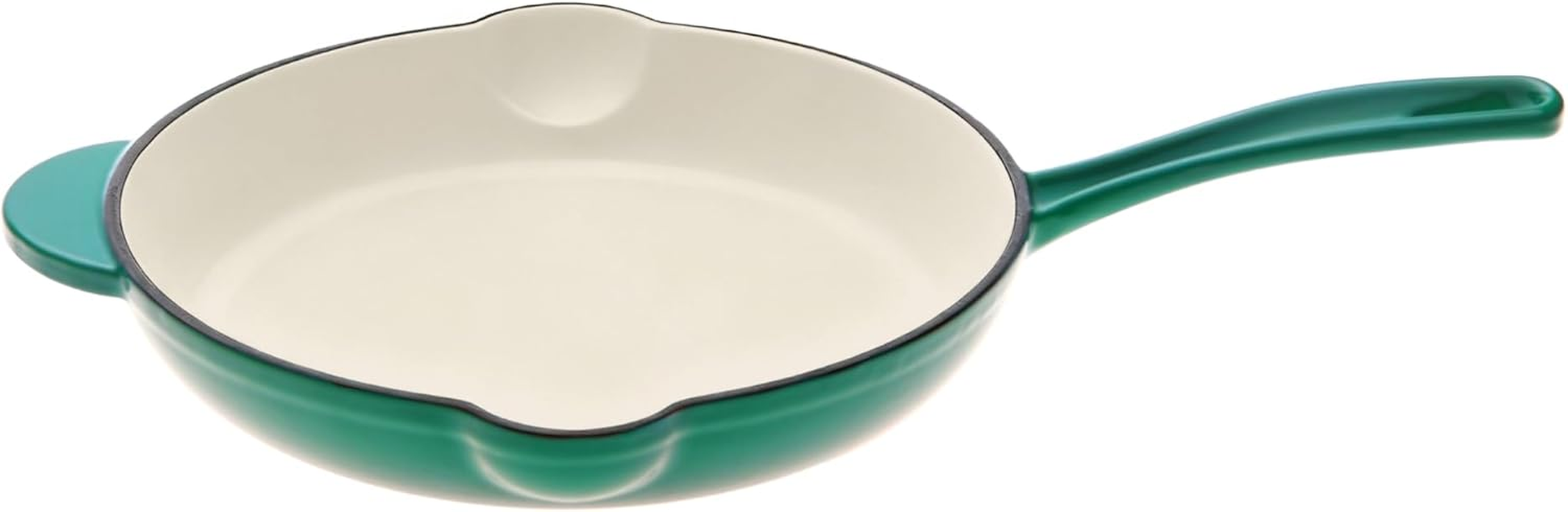 Enameled Cast Iron 26Cm round Fry Pan with Opposite-Side Grip Twin Pouring Lips Non Stick Shallow-Fry Skillet Enamel Coated Frying Pan - Eden Green image number 2