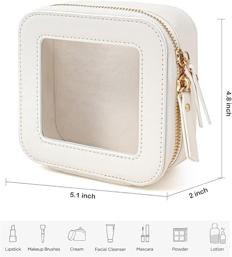 Clear Makeup Bag Small, Mini Travel Cosmetic Case Transparent TSA Approved Toiletry Bag with Zipper Portable Make up Pouch for Purse Traveling Car Essentials Organizer for Women Men (Mini White) - Mini Dark Pink image number 5