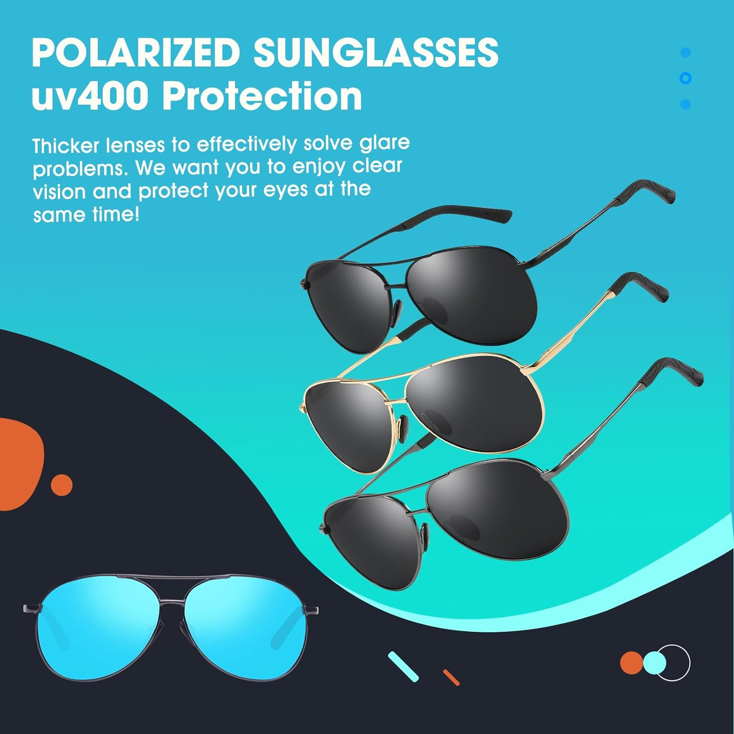 Sunglasses for Men Women Pilot Polarized Sun Glasses with UV 400 Protection Metal Frame for Driving Golf Fishing - Black Lens/Gold Frame image number 7