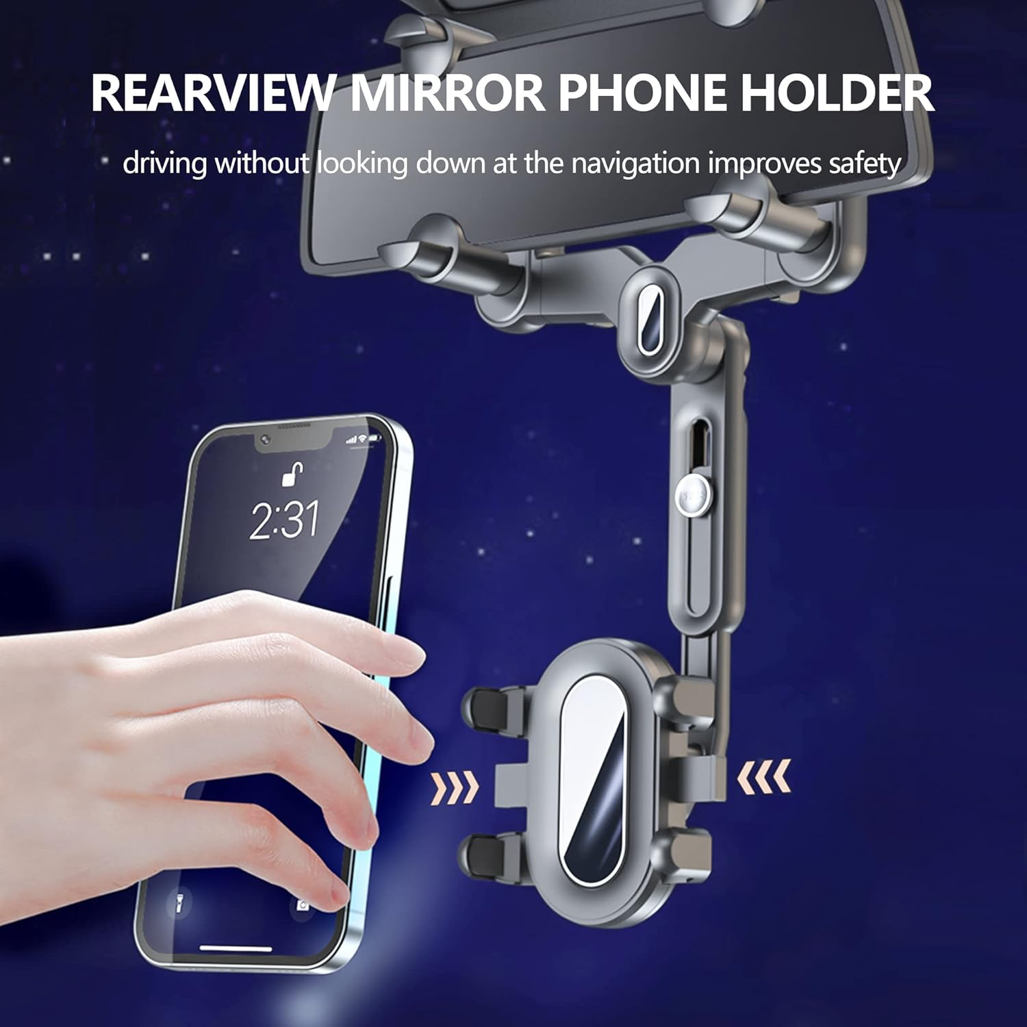 Turcee Car Rearview Mirror Navigation Phone Holder, 360 Rotatable and Retractable, for Iphone, Samsung Galaxy & All Smartphones image number 3