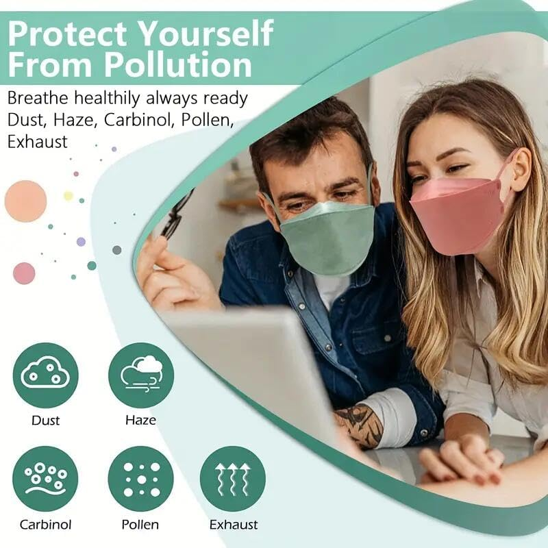 60Pcs 4-Layer Disposable Face Masks, Breathable, Adjustable Nose, Individually Wrapped for Daily Use