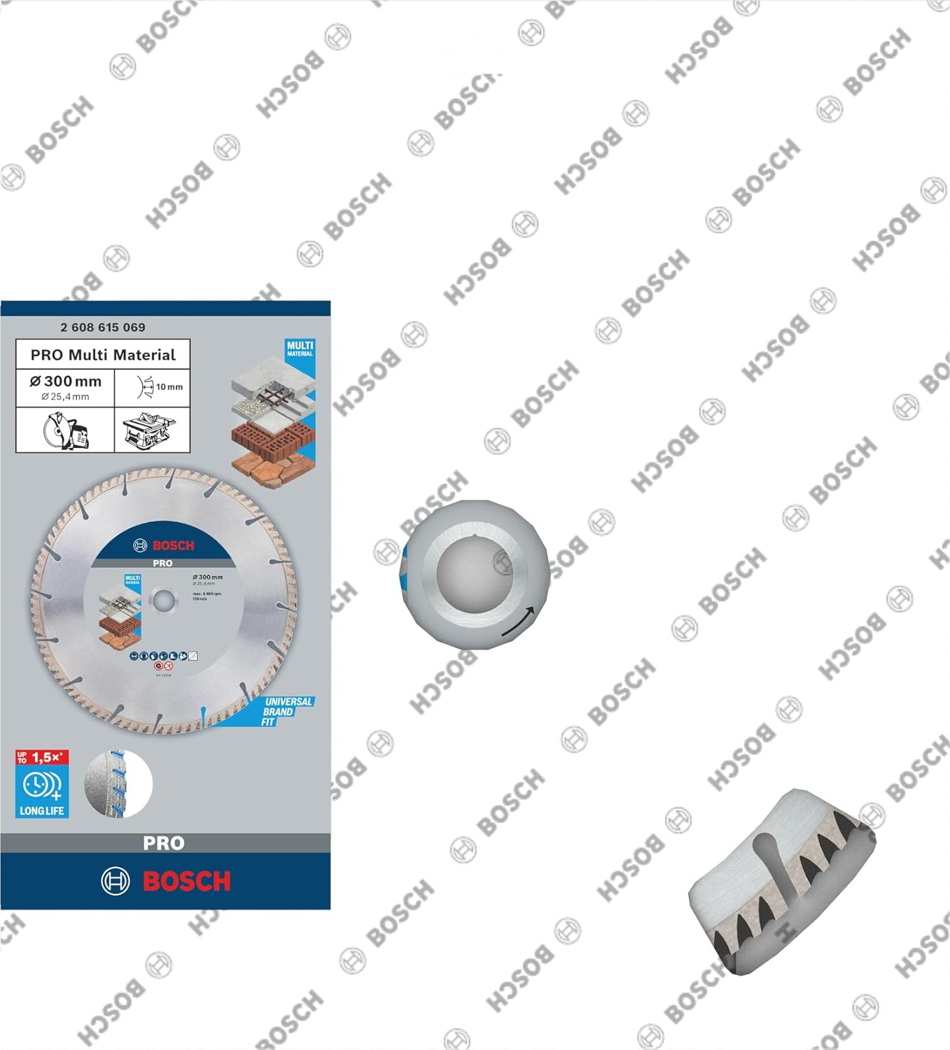 Bosch 1 X Pro Multi Material Diamond Cutting Discs for 25.4 Mm Bore and Table and Petrol Saws (For Concrete, Reinforced Concrete, Diameter 300 Mm, Professional Accessories Table Saw, Petrol Saw) image number 1