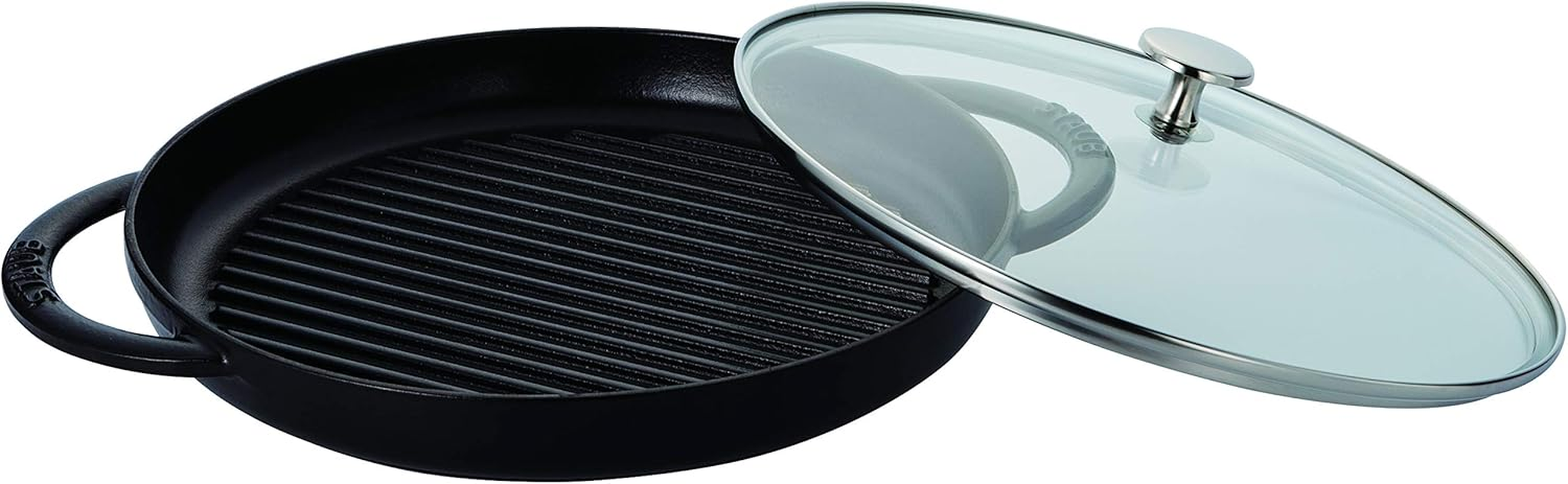 Staub 40508-302 Pure Grill Steam & Grill Black 10.2 Inches (26 Cm) Grill Pan with Glass Lid, Both Hands, Cast Iron, Induction Compatible, Japanese Authentic Product