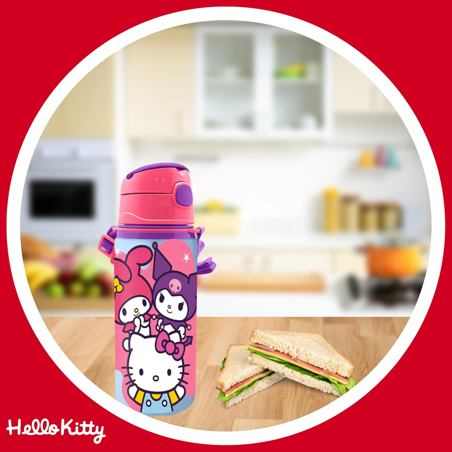 Sanrio Hello Kitty Reusable Bottle Durable Aluminum Design Water Bottle for Girls Travel Bottle with Handle 600Ml Capacity image number 1