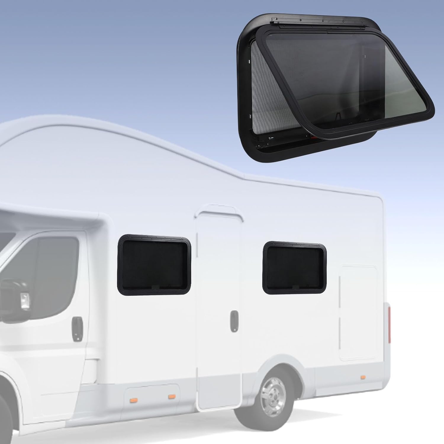 RV Exit Window 22.4X15.2 Inch External Push Out Window with Mesh Screen Support Rod for Caravan Camping Trailer Motorhome image number 2