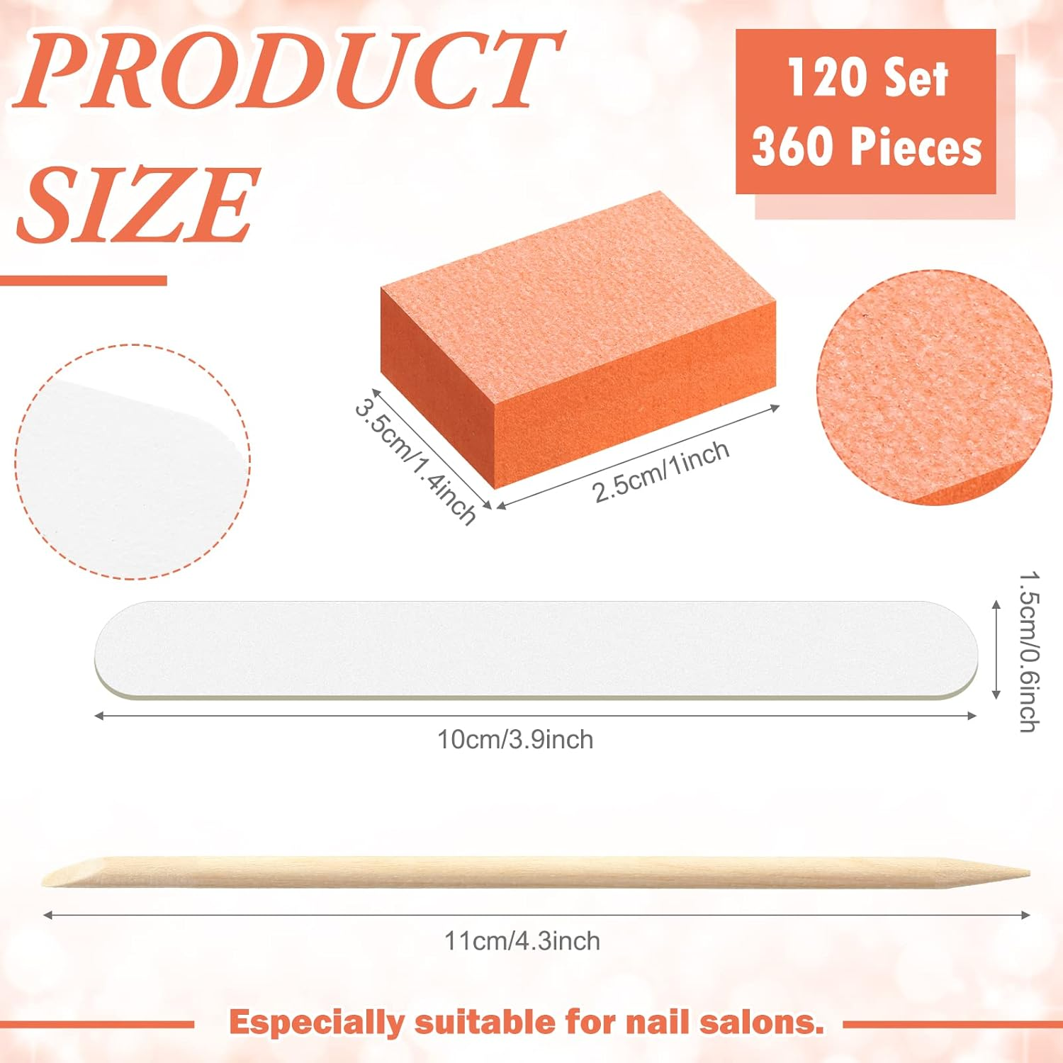 120 Sets Disposable Manicure Kit Basics 3 Pieces Nail Kit, White Wood Nail File 180/180 Grit, Orange Mini Buffer 100/180 Grit, Individually Packed Mini Pedicure Set for Fingernails Toenails image number 4