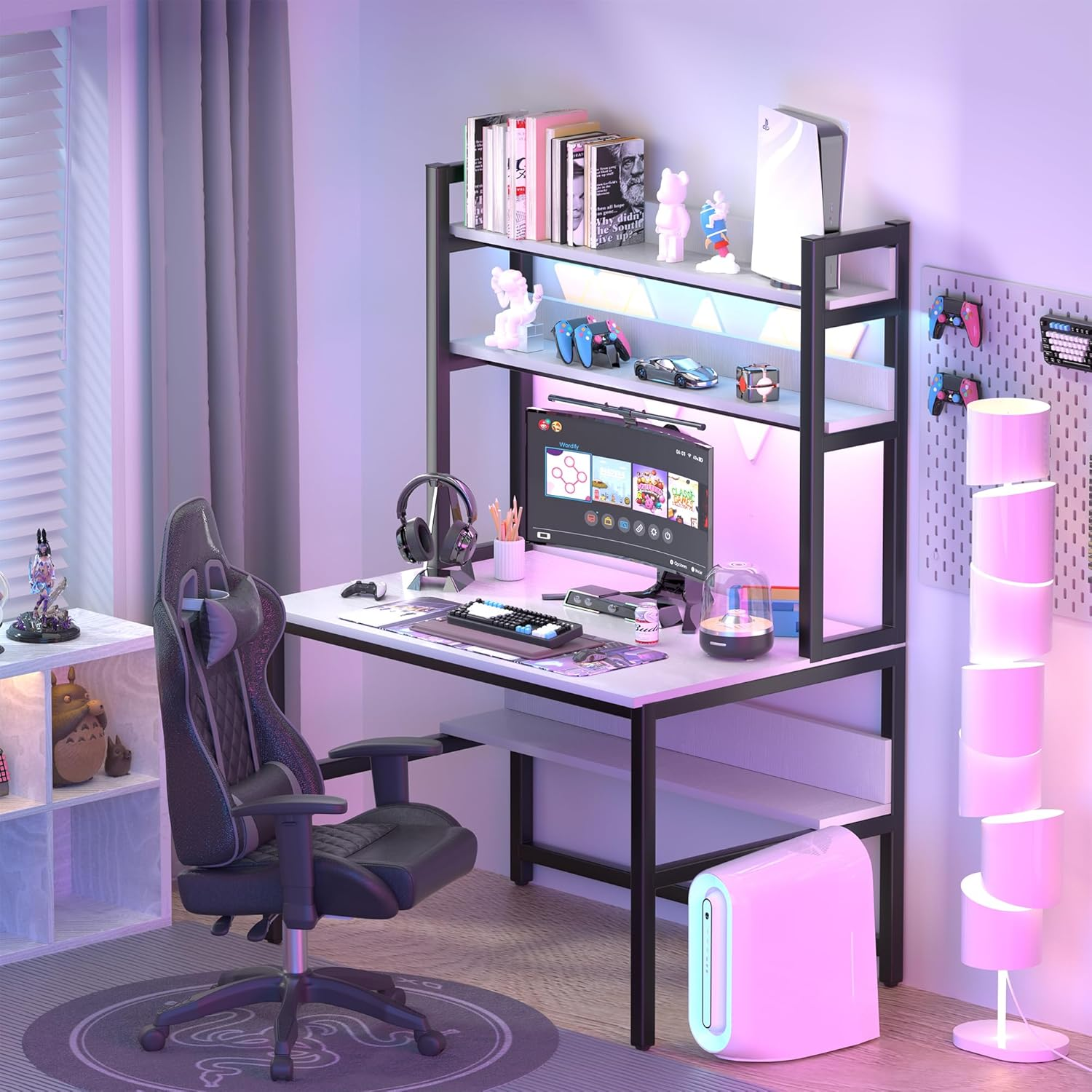 Aquzee Computer Desk with Hutch and Shelves for Small Spaces, Modern Ergonomic Home Office Design, Easy Assembly, 120Cmw&times;61Cmd&times;165Cmh,White image number 3