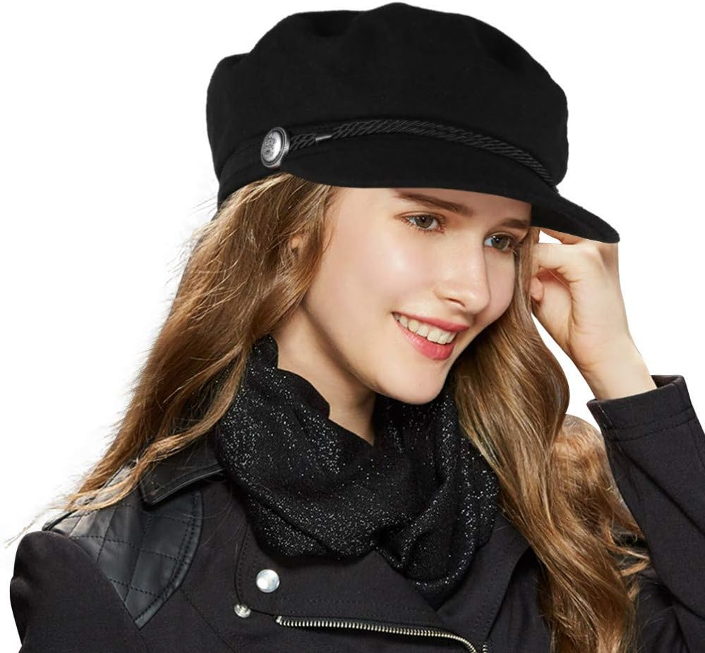 TRADERPLUS Womens Wool Blend Visor Beret Cap Newsboy Hat, Black image number 4