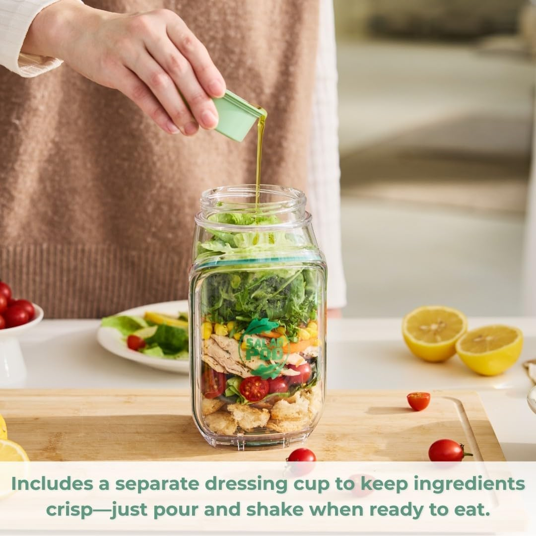Prepara Salad Pod &ndash; Mason Jar Style Container with Side-Opening Bowl & Leakproof Dressing Capsule Bpa-Free Tritan&trade; Dishwasher/Microwave Safe Perfect for On-The-Go Lunches Meal image number 3
