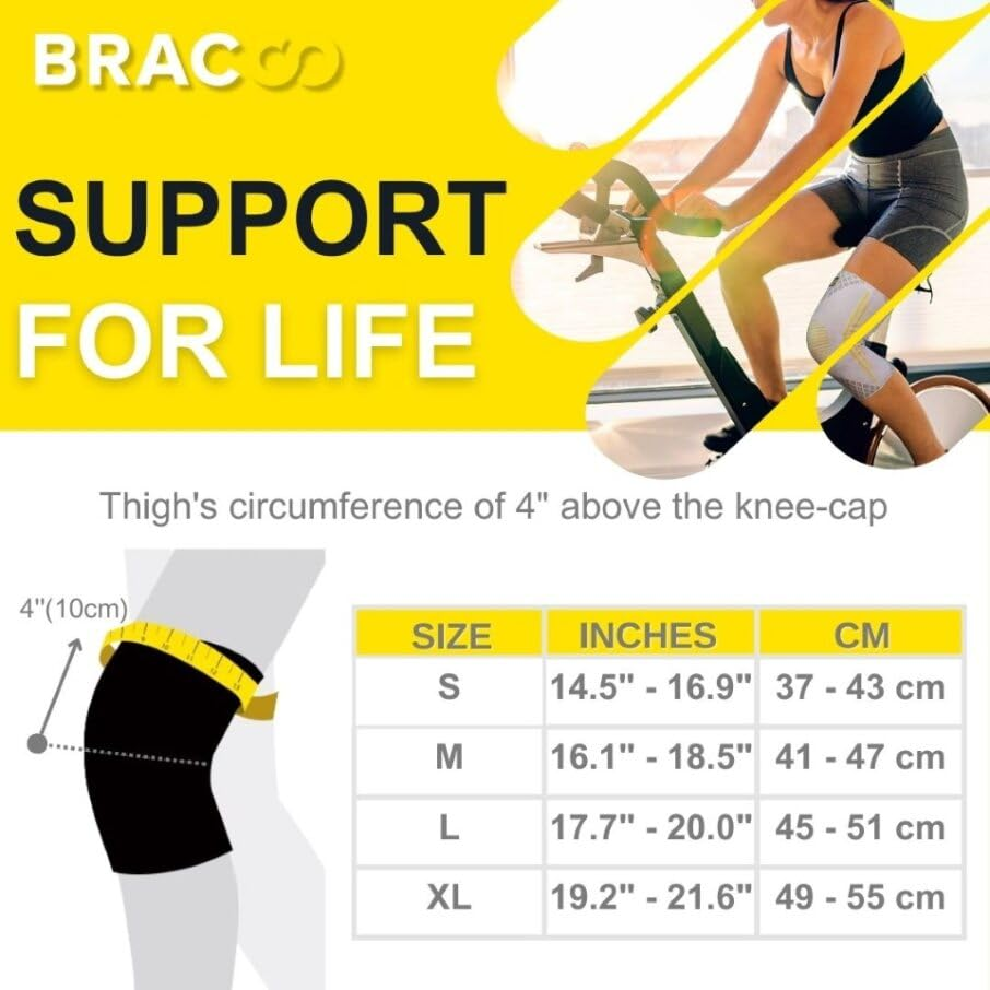 Bracoo Knee Brace, Knee Support, 2 Pack Knee Sleeves, Breathable Knee Compression Sleeve with Side Stabilizers for Gym, Running, Training, for Men & Women, KE92, Black, XL image number 1