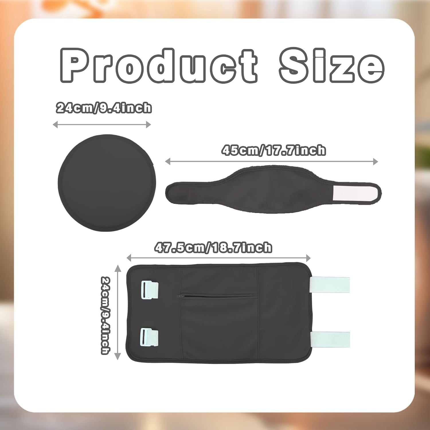 4 Pcs Castor Oil Pack Set, Adjustable Wrap for Abdomen & Knees, Includes Organic Castor Oil Pads, Perfect for Pain Relief & Detox(Black) image number 3