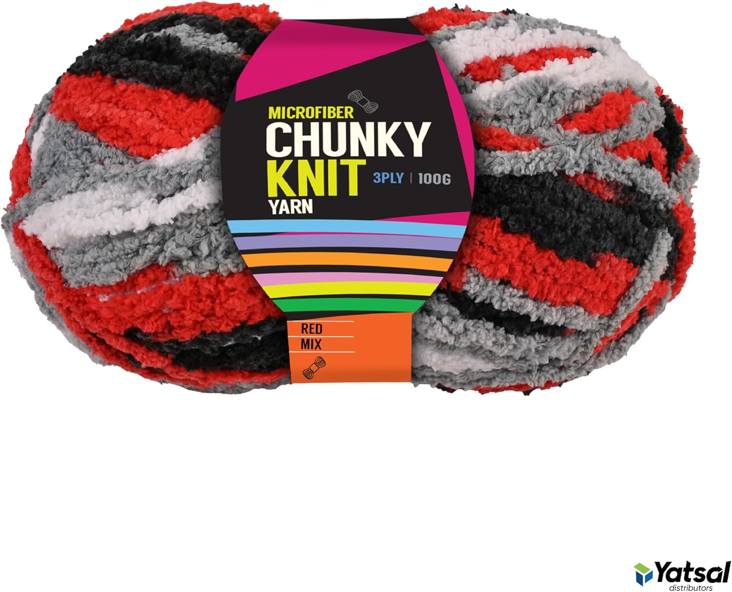 Yatsal Microfibre 3-Ply Chunky Knitting Yarn 100 G, Red Mix image number 2