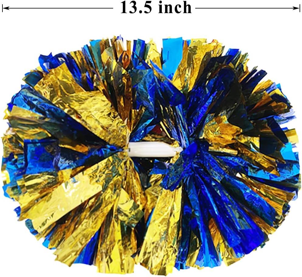 4 Pack Cheerleading Pom Poms,Metallic Cheer Pom Poms with Training Baton Handle for Team Sport Spirit Squad Bulk Cheerleaders(Blue and Gold) image number 1