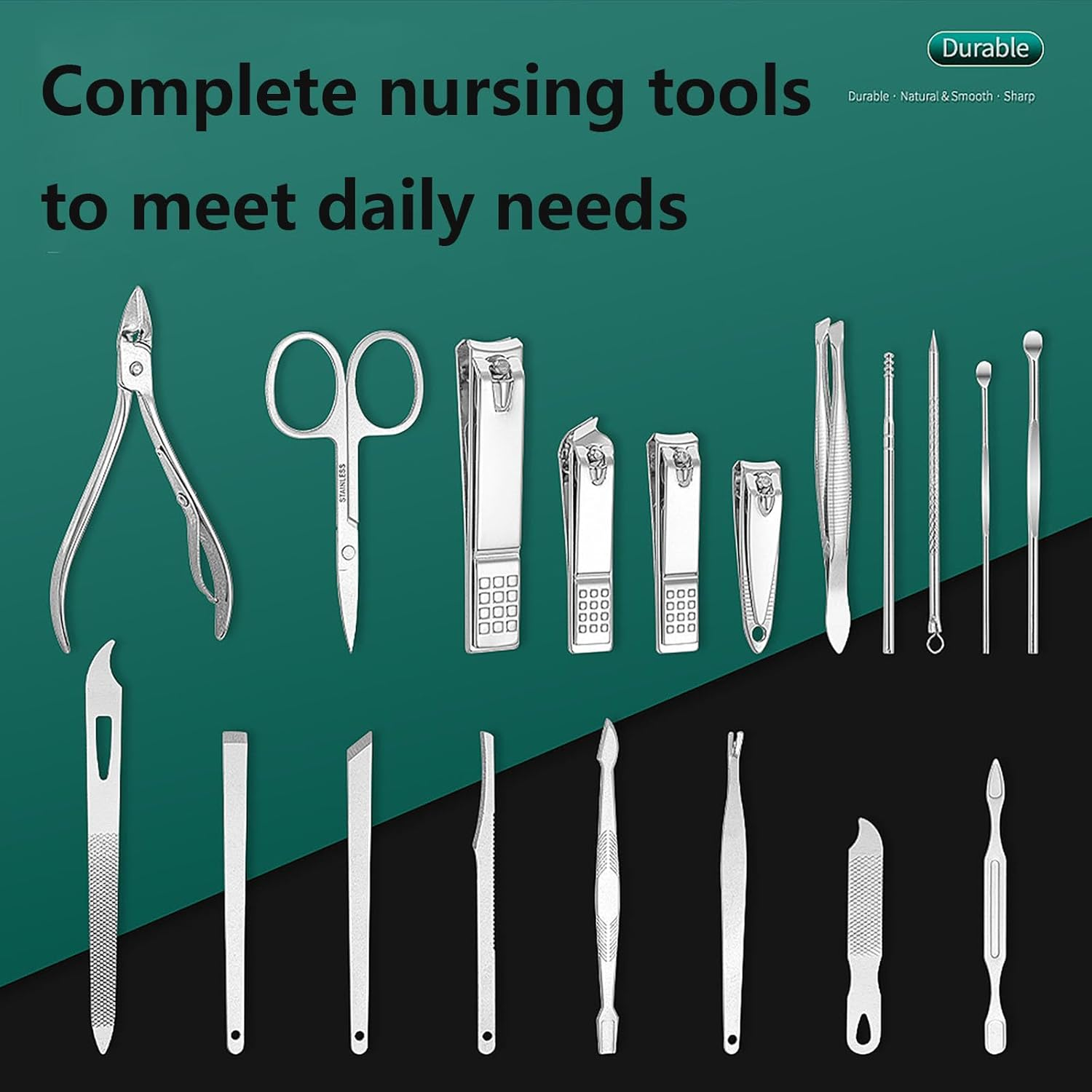 SYGELER Manicure Kit,19 in 1 Professional Pedicure Kit Stainless Steel Nail Clipper Personal Care Tools with PU Leather Travel Case for Fingernails Toenails Grooming image number 6