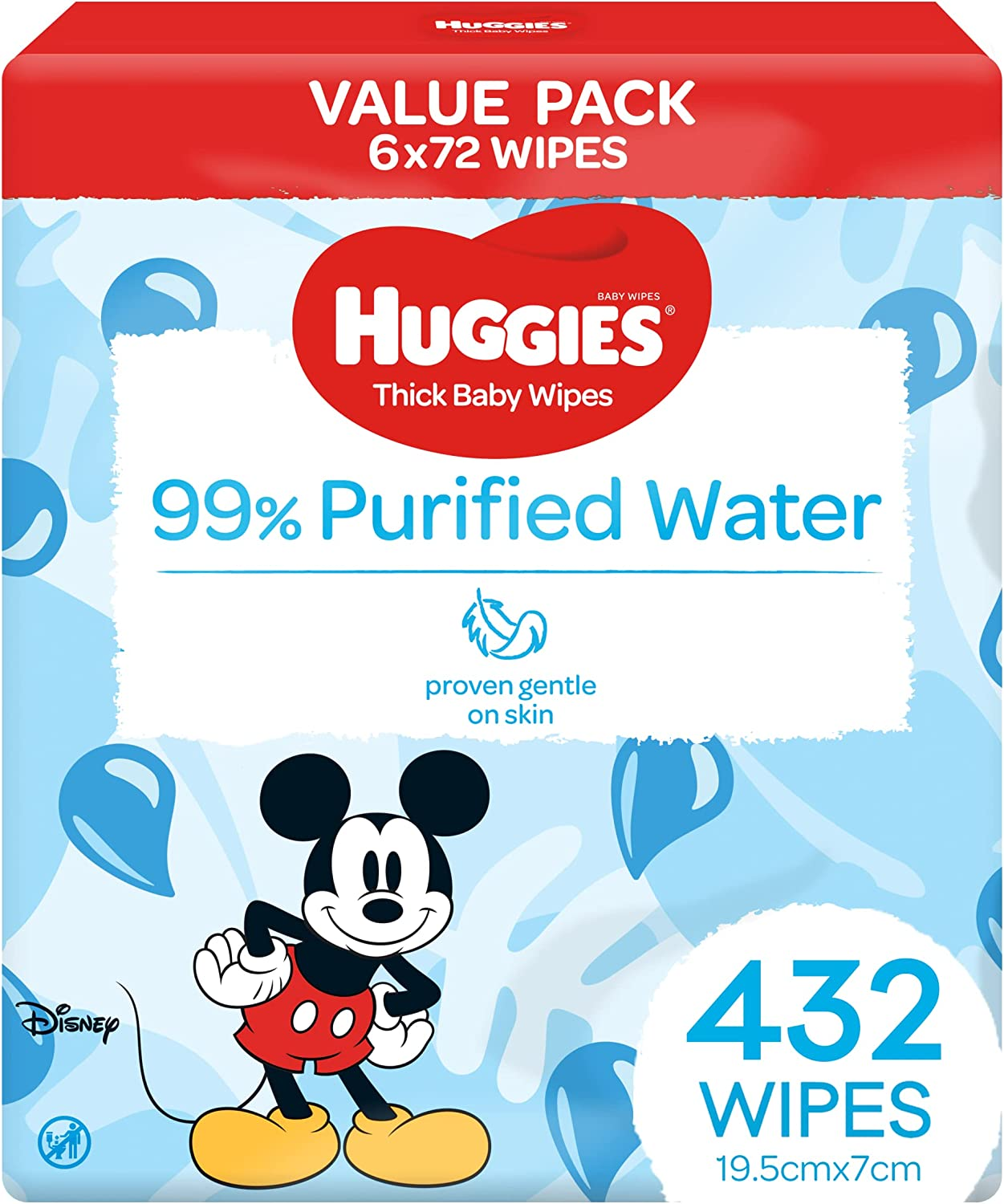 Huggies Thick Baby Wipes 99% Purified Water 432 Count (6 X 72 Pack) - Packaging May Vary