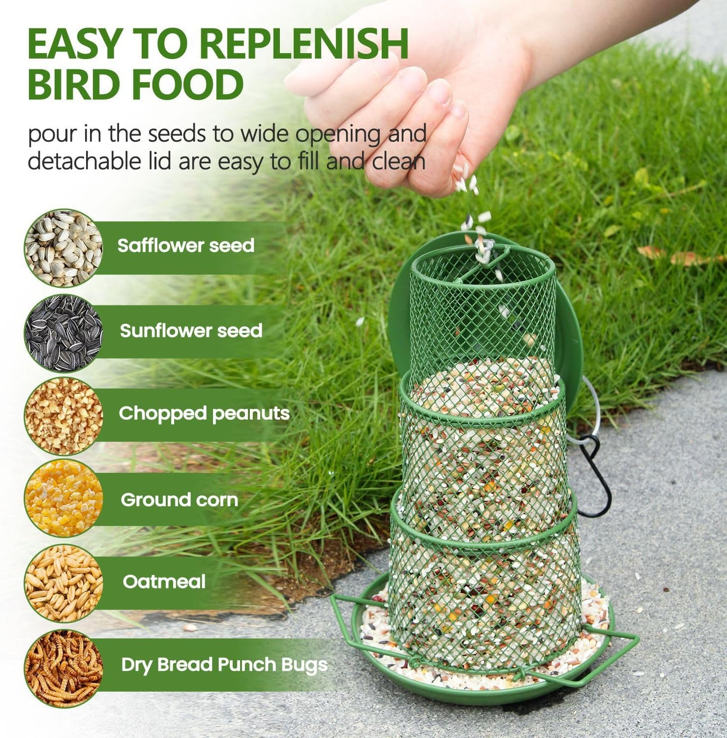 Bird Feeders for Outdoors Hanging, Waterproof Rooftop Bird Feeder with a Latch Feature, Squirrel Proof Wild Bird Seed for outside Feeders and Garden Decoration Yard for Bird Watchers (3 Tier) image number 2