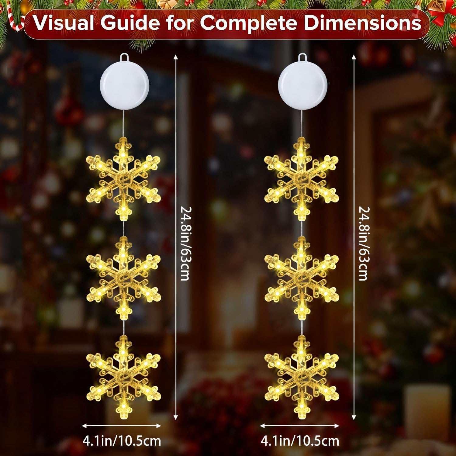 Zeilabang Kakadi Christmas Lights Window Indoor, Pack of 2 LED Christmas Lights, Christmas Decorative Window Light, LED Hanging Window Light for Christmas Decoration, Balcony, Festival, Party, Wedding image number 3