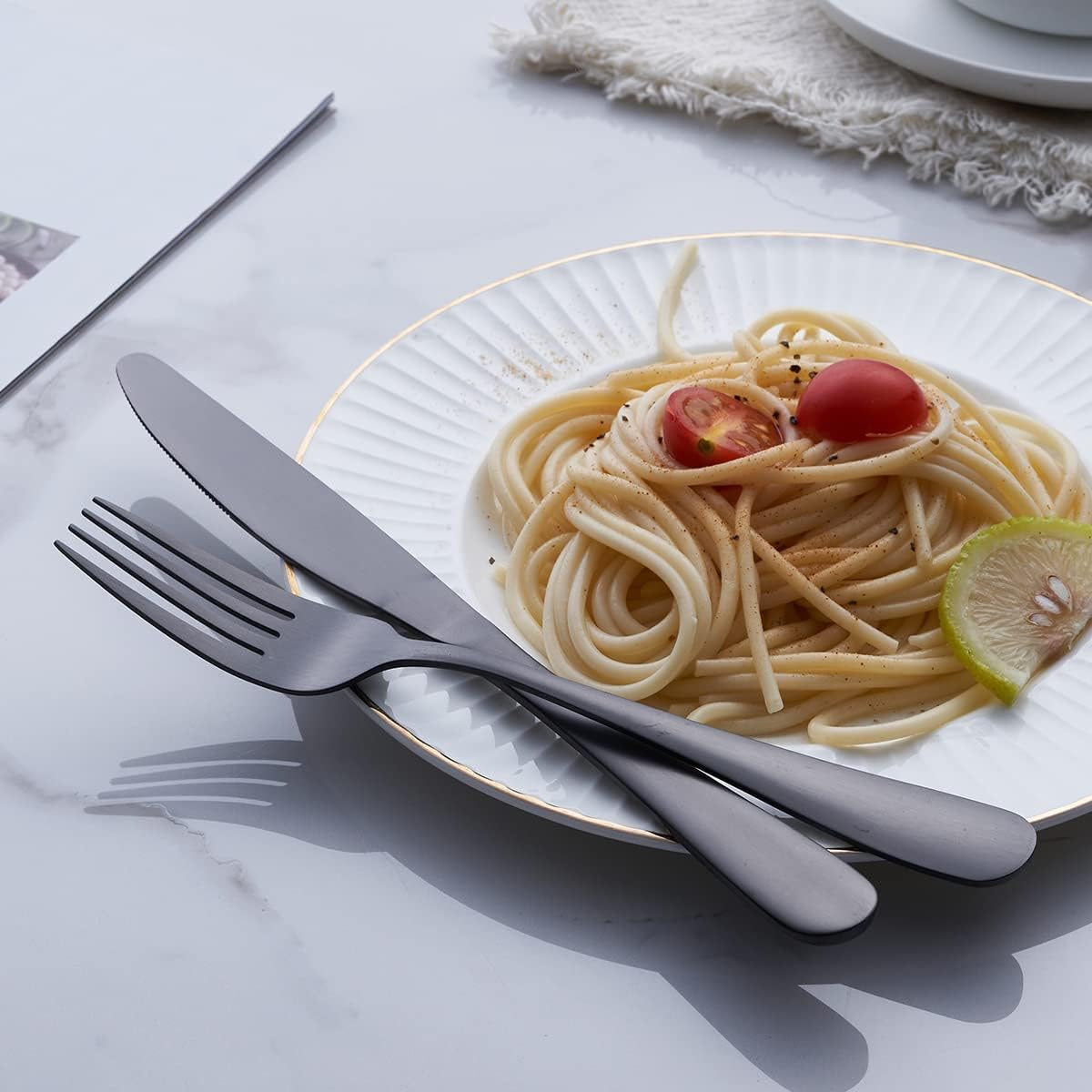 Matte Black Silverware Set, Gogeili 24-Piece Stainless Steel Satin Finish Flatware Cutlery Set, Service for 6, Dishwasher Safe