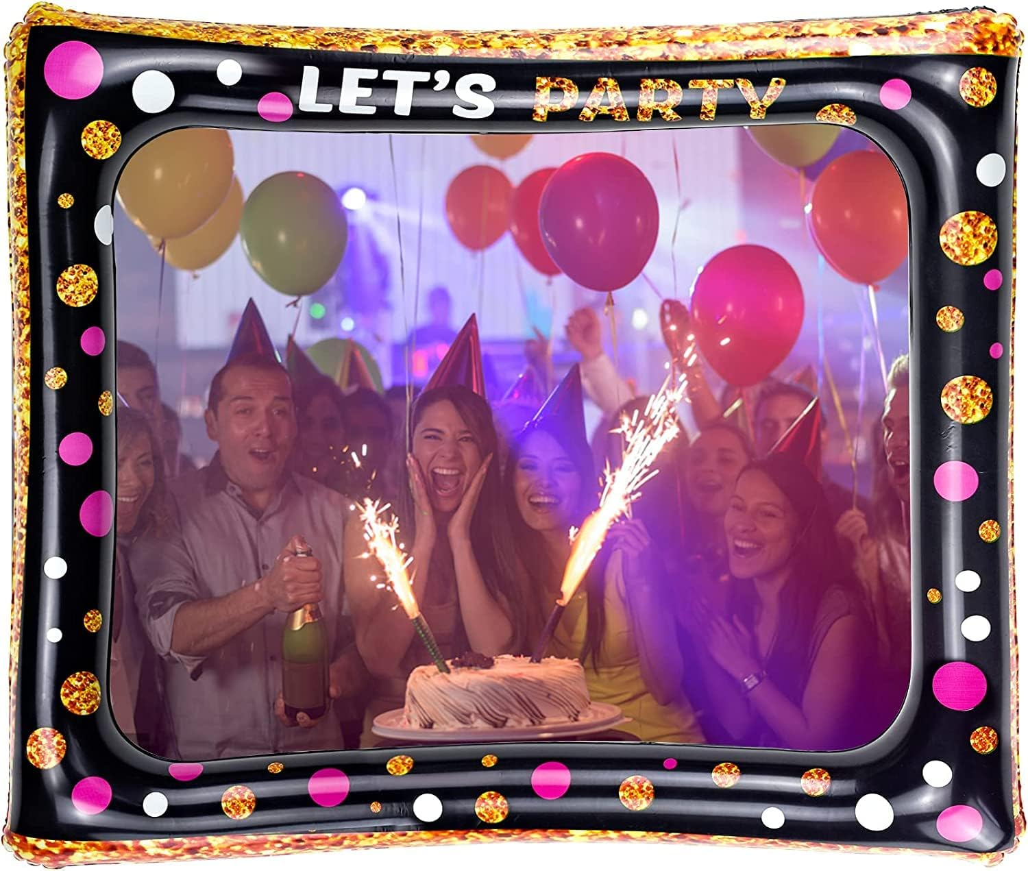 Inflatable Selfie Frame Giant Photo Booth Frame Birthday Photo Booth Picture Frame Celebration Blow up Party Prop for Wedding, Baby Shower, Birthday Party Decorations Supplies - Black Gold image number 1