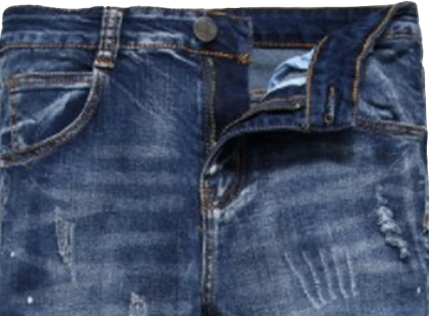 Jeshifangjiusu Mens Ripped Mid Rise Straight Leg Jeans Slim Lightweight Denim Pants Casual Streetwear Trousers, Dark Blue, 35 image number 5