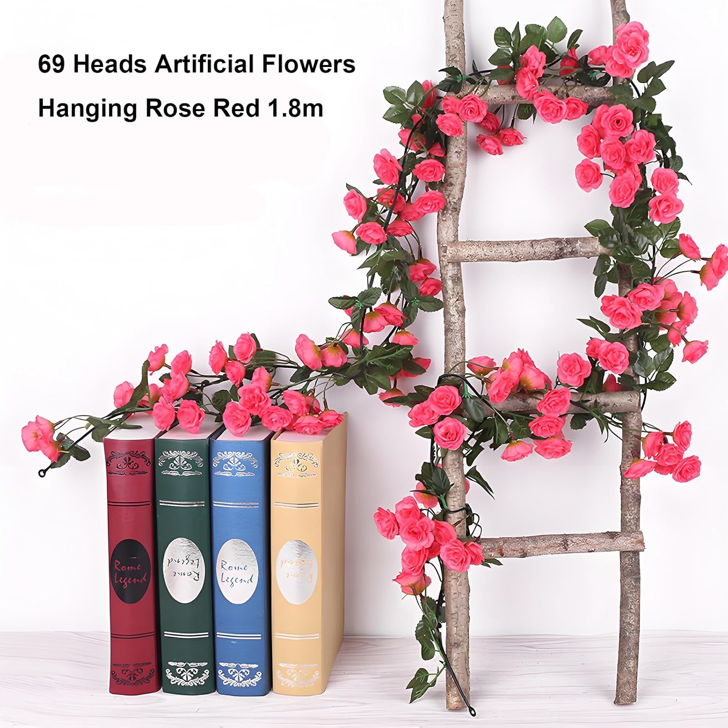 KEAIDUO 2 Pack 6Ft Artificial Fake Rose Garland Vines Hanging Silk Flowers for Outdoor Indoor Wedding Wall Badroom Decoration Rose Red image number 5