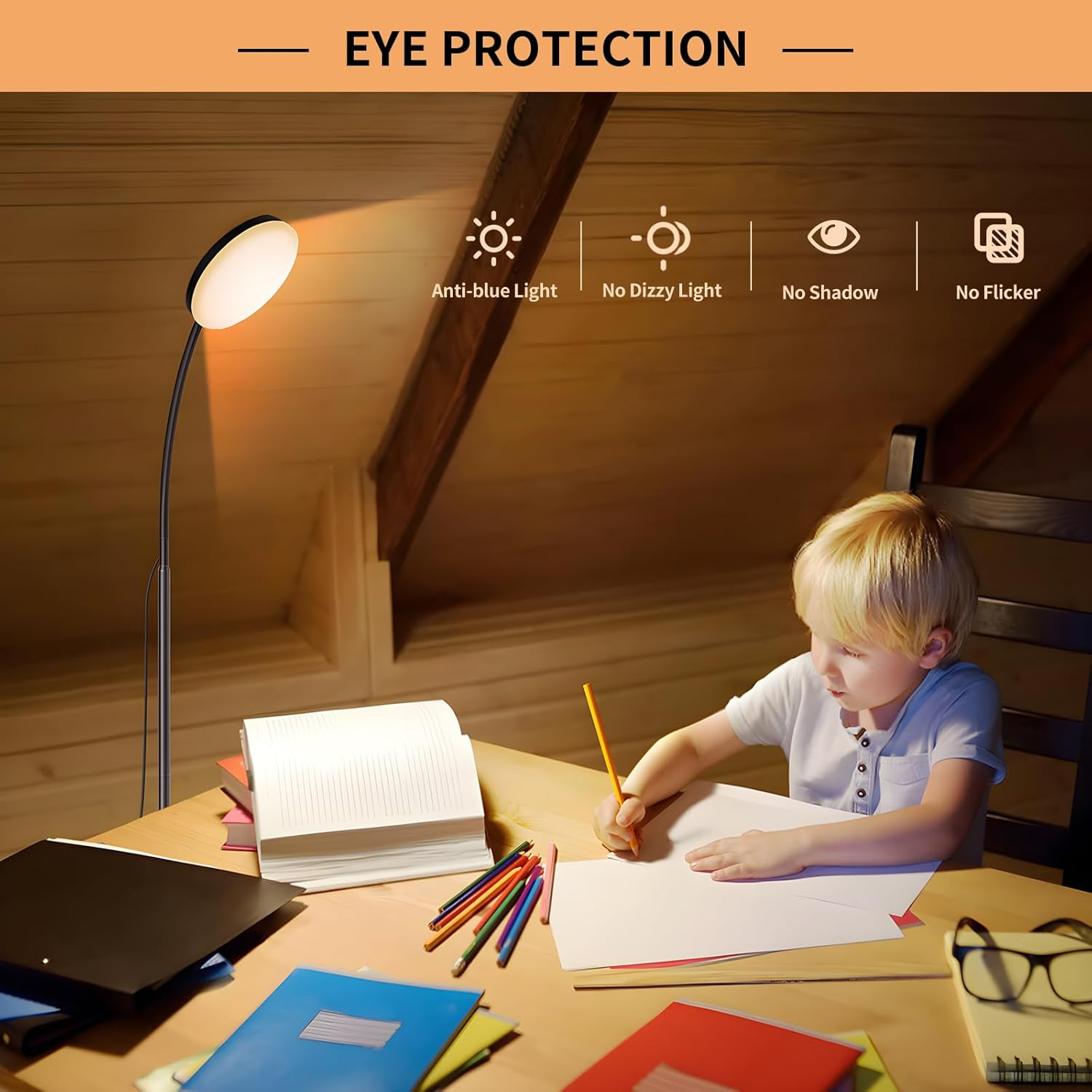 168 LED Floor Lamp, 2-In-1 Convertible Floor/Desk Lamp, 360&deg; Adjustable Gooseneck, [3 Color Temperatures & 10 Brightness Levels], 10W USB Powered for Living Room, Bedroom, Office and Reading image number 5