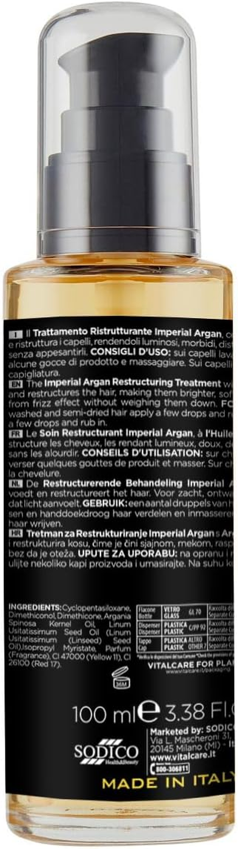 Vitalcare | Imperial Argan - Restructuring Hair Treatment with Argan Oil, Flaxseed Oil, Oil Complex for Dry and Damaged Hair, 100 Ml