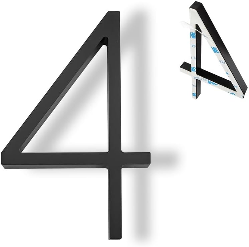 5 Inch Large House Number,Black Acrylic Modern Outdoor Address Sign for Yard Street and Mailbox, Self Adhesive Number for Door, Garbage Bins, Address Number (Number 4) - Number 0 image number 7