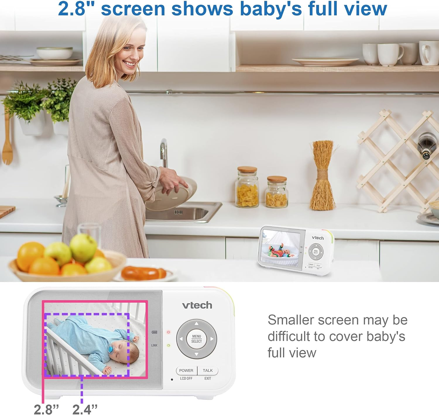 Vtech VM923 Video Baby Monitor with 19-Hour Battery Life, 1000Ft Long Range, Pan-Tilt-Zoom, Enhanced Night Vision, 2.8&rdquo; Screen, 2-Way Audio Talk, Temperature Sensor, Power Saving Mode and Lullabies image number 2