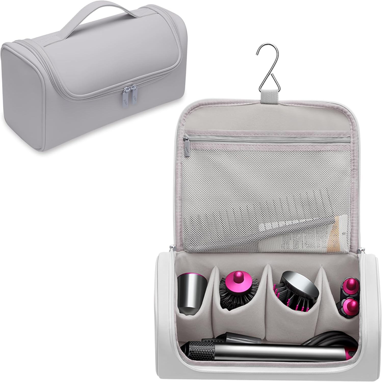 Travel Case Compatible with Dyson Airwrap Styler, Portable Storage Bag for Hair Curler and Attachments, Waterproof Travel Organizer with Hanging Hook Multi-Pockets (Grey) image number 2