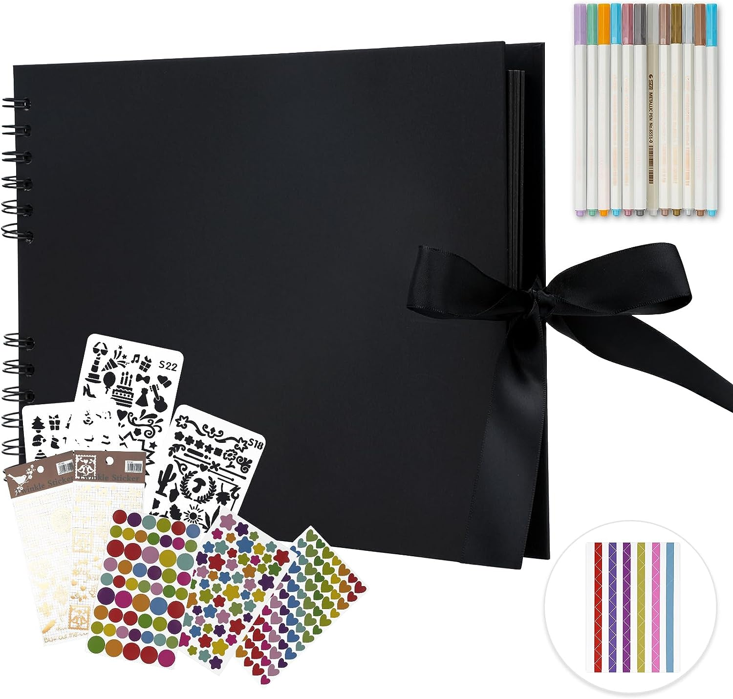 Scrapbook Photo Album DIY Set with Stickers and Colorful Pens，80 Pages (40 Sheets) Hardcover Pictures Book 11X8 Inches Handmade DIY Album Craft Paper Kits for Wedding Birthday Gift image number 2